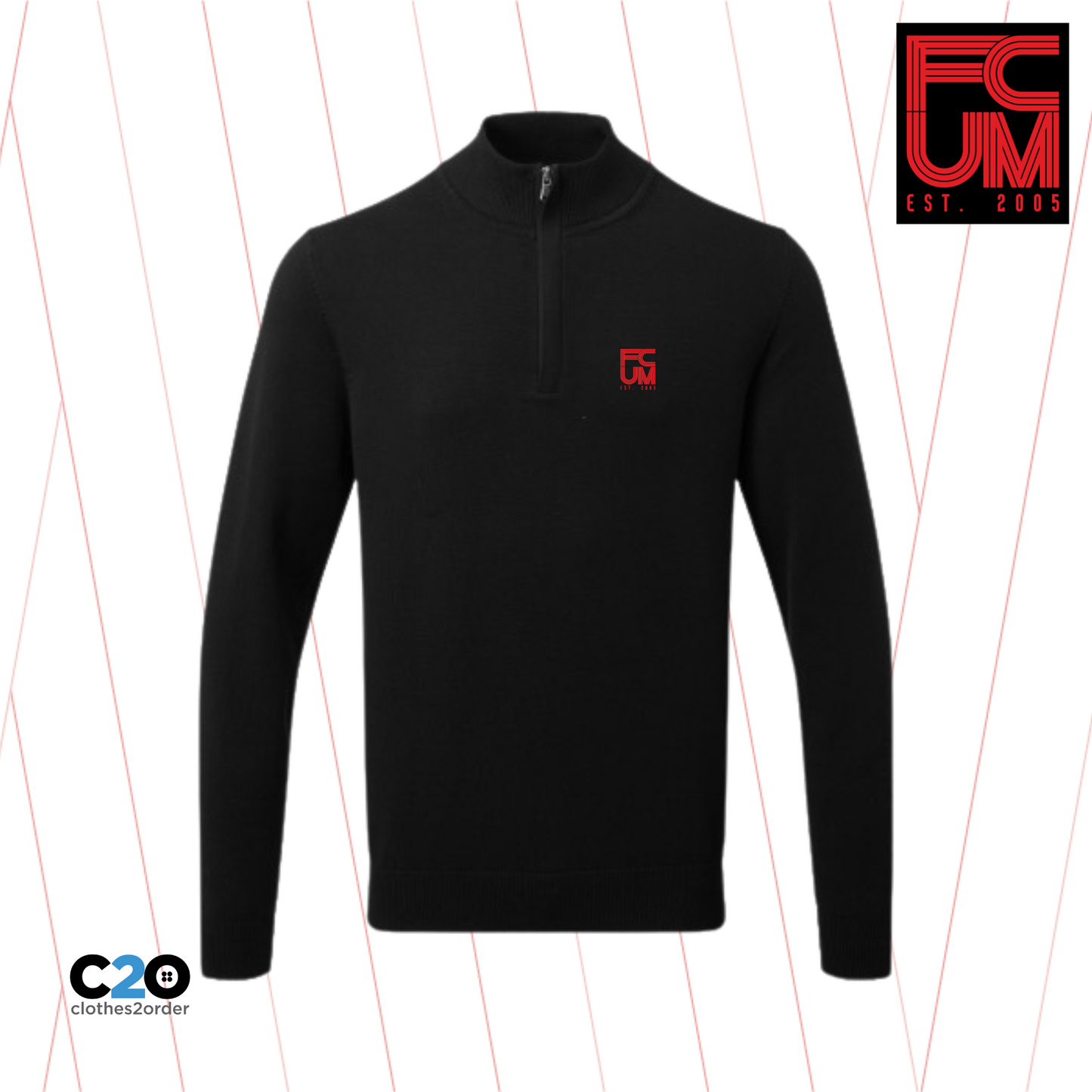 FCUM Classic Terrace 1/4 Zip Sweater - Black with Red Logo