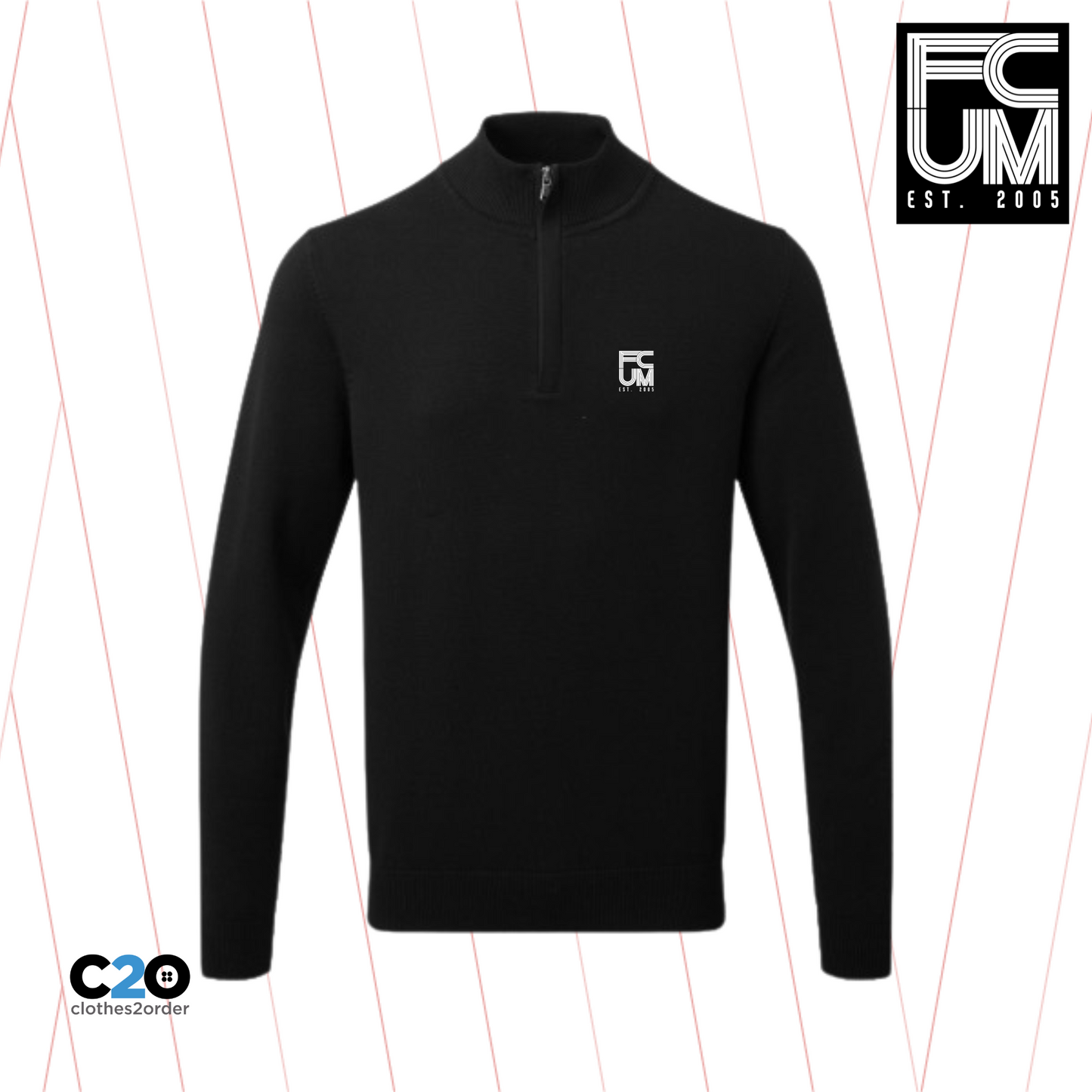 FCUM Classic Terrace 1/4 Zip Sweater - Black with White Logo