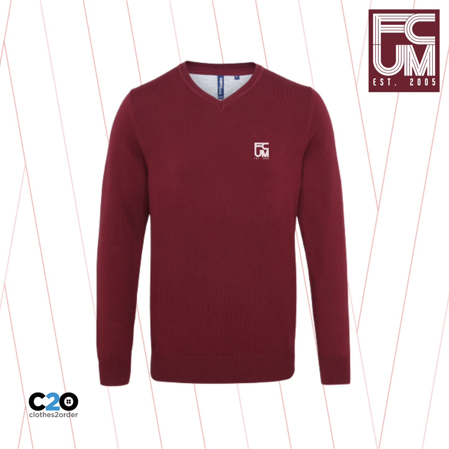 FCUM Classic Terrace Cotton Blend V-Neck Sweater - Burgundy