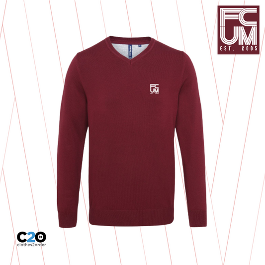 FCUM Classic Terrace Cotton Blend V-Neck Sweater - Burgundy