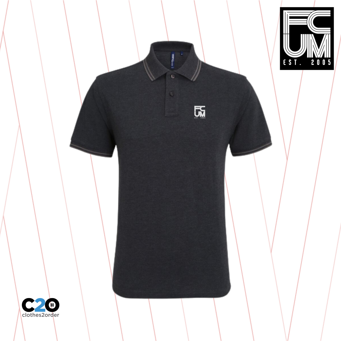 FCUM Classic Terrace Tipped Polo - Black Heather/Charcoal