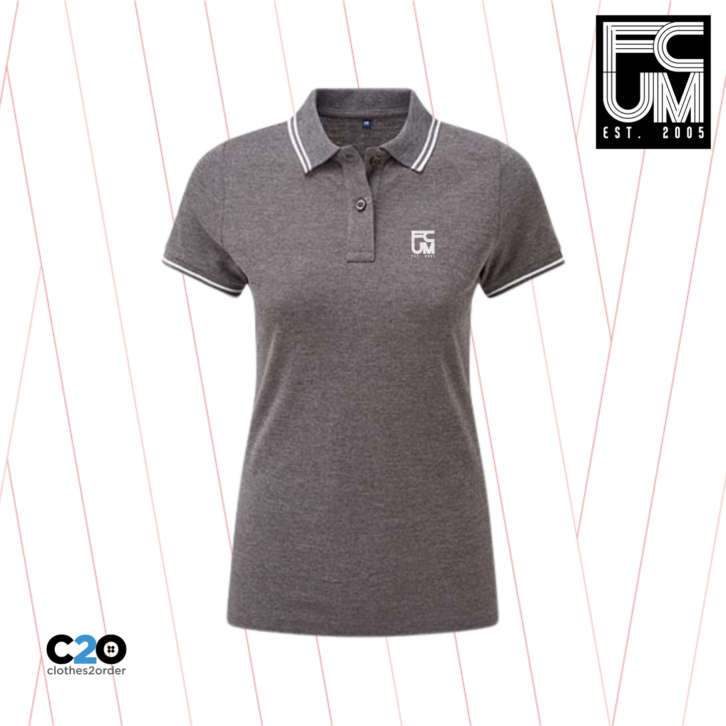 FCUM Ladies' Classic Terrace Tipped Polo - Charcoal/White