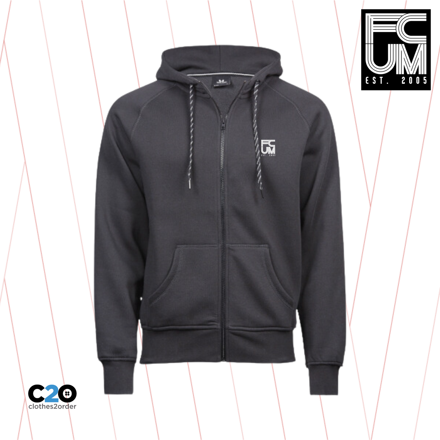 FCUM Luxury Casual Full Zip Hooded Sweatshirt - Dark Grey