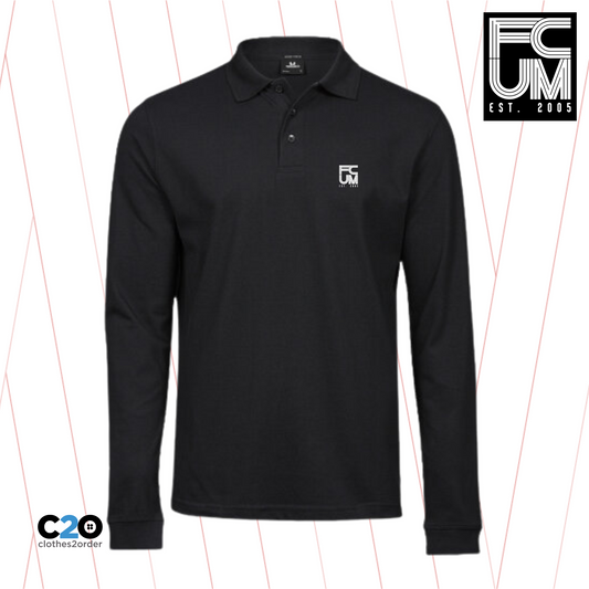 FCUM Luxury Casual Long Sleeve Stretch Polo - Black with White Logo