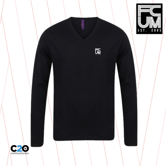 FCUM Placid Casual 12 Guage V Neck Jumper - Black with White Logo