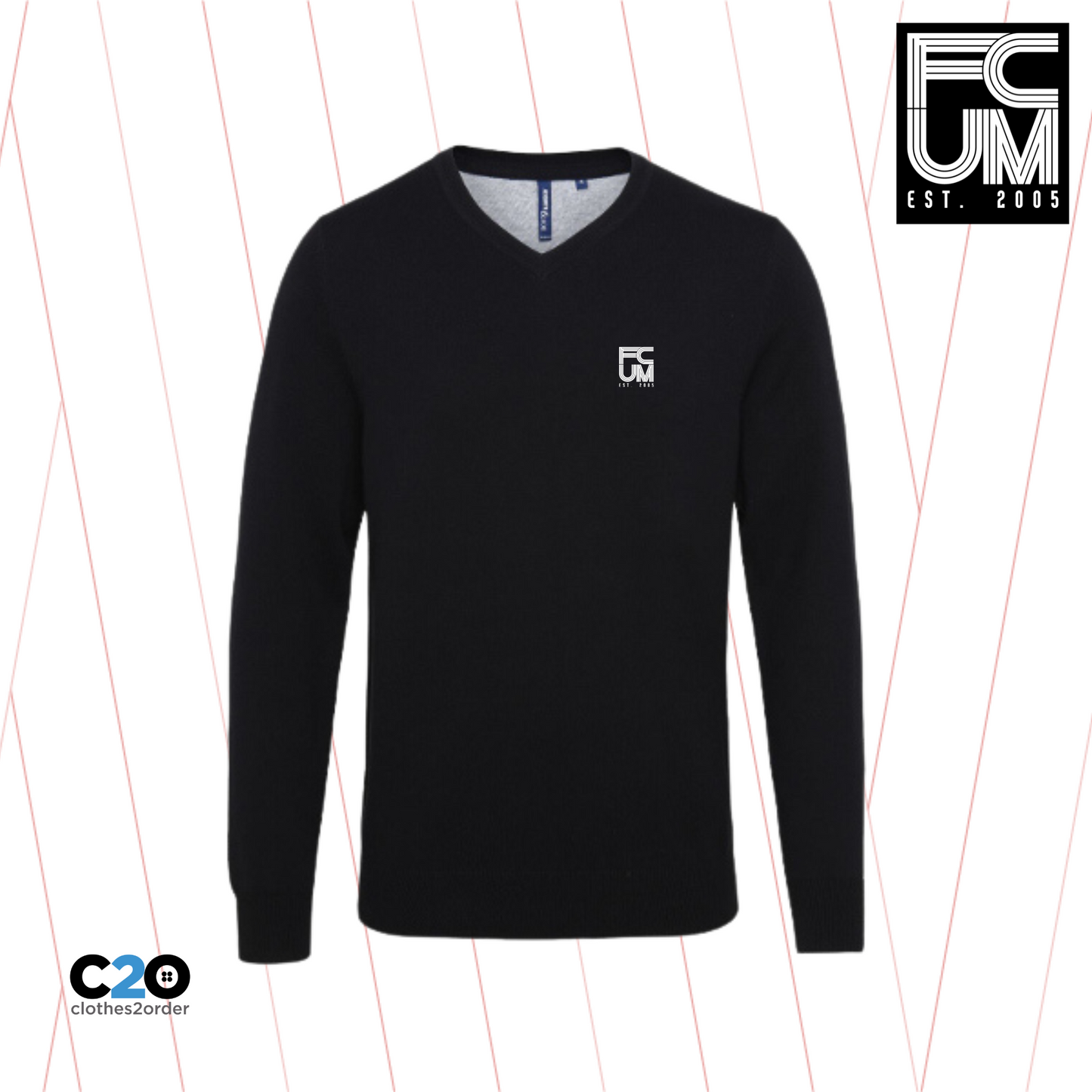 FCUM Classic Terrace Cotton Blend V-Neck Sweater - Black with White logo