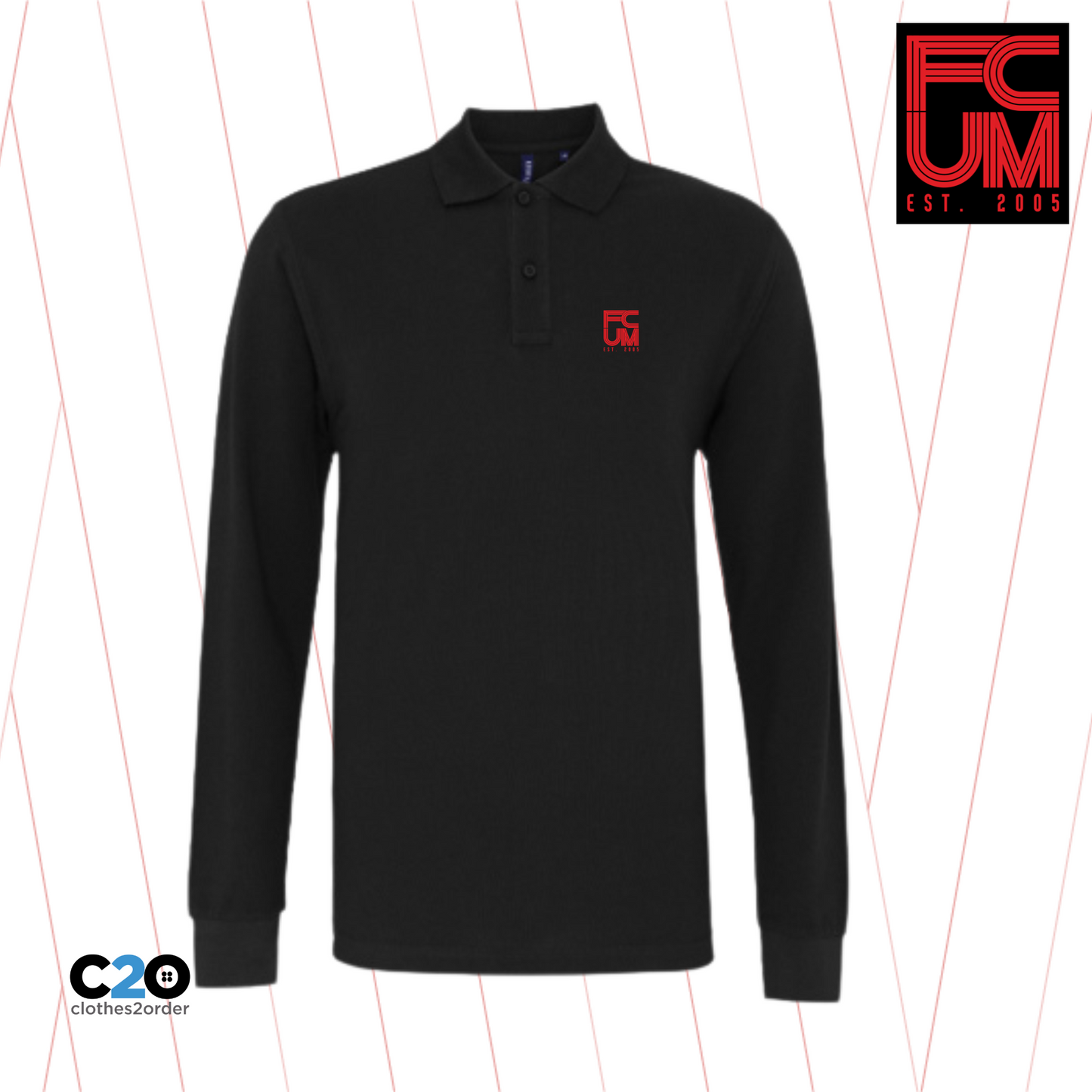 FCUM  Classic Terrace Long Sleeved Polo - Black with Red Logo