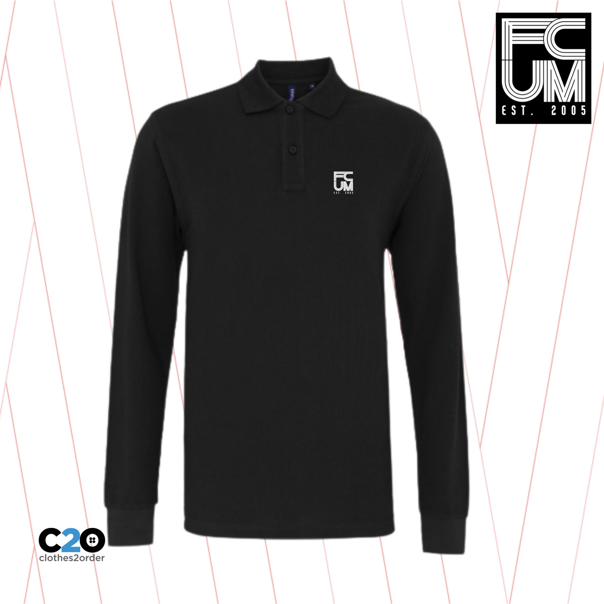FCUM Classic Terrace Long Sleeved Polo - Black with White Logo – FC ...