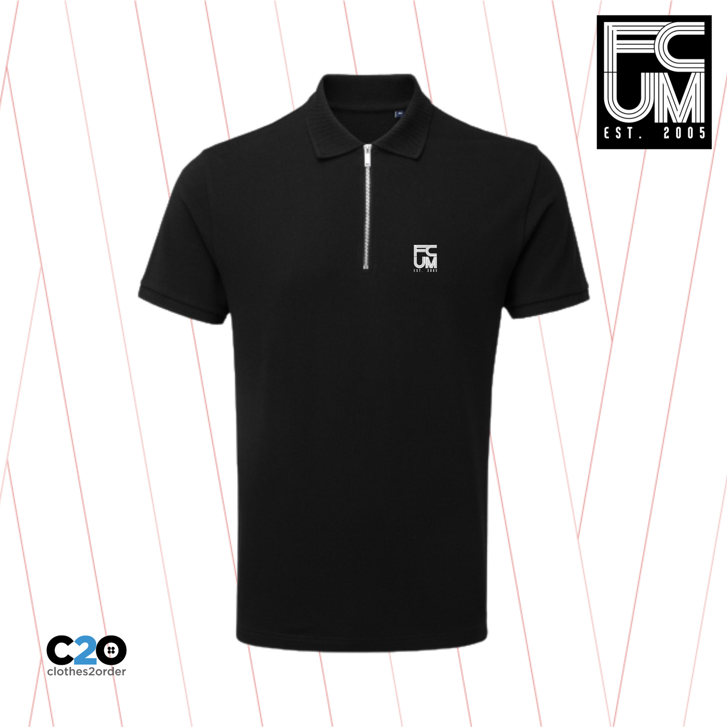 FCUM Classic Terrace Silver Zip Polo - Black with White Logo
