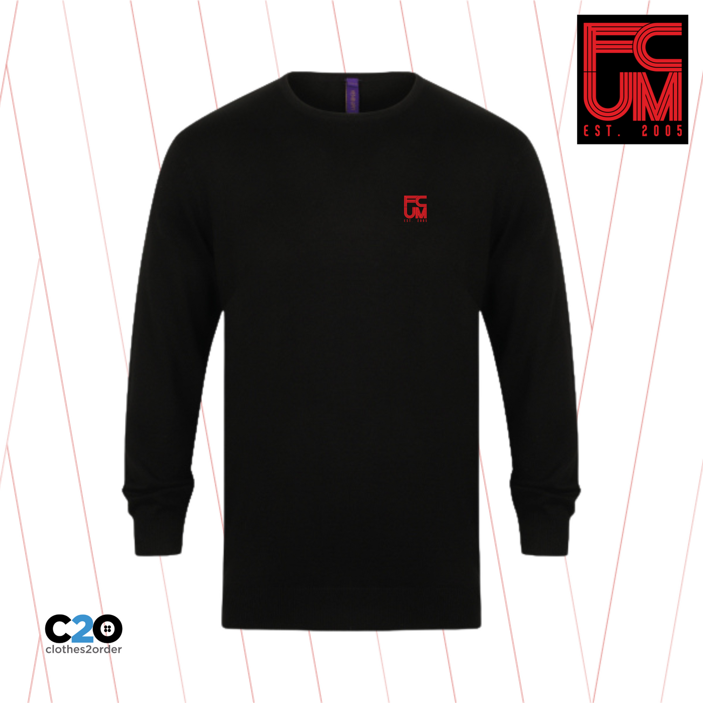 FCUM Placid Crew Neck Jumper - Black with Red logo