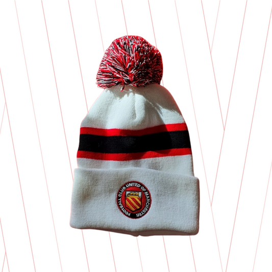 White, Red and Black Knitted Bobble Hat