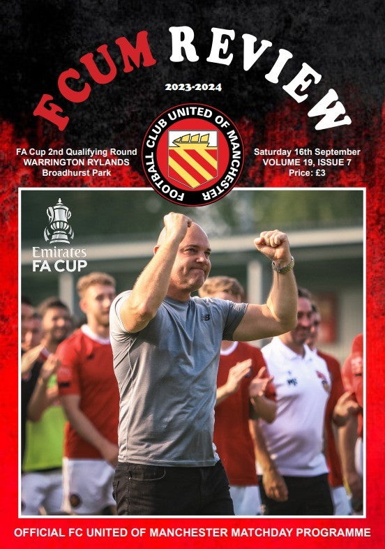 FC UNITED OF MANCHESTER V WARRINGTON RYLANDS - FA CUP Second Qualifying Round Match Programme (Physical Copy) 16th September 2023
