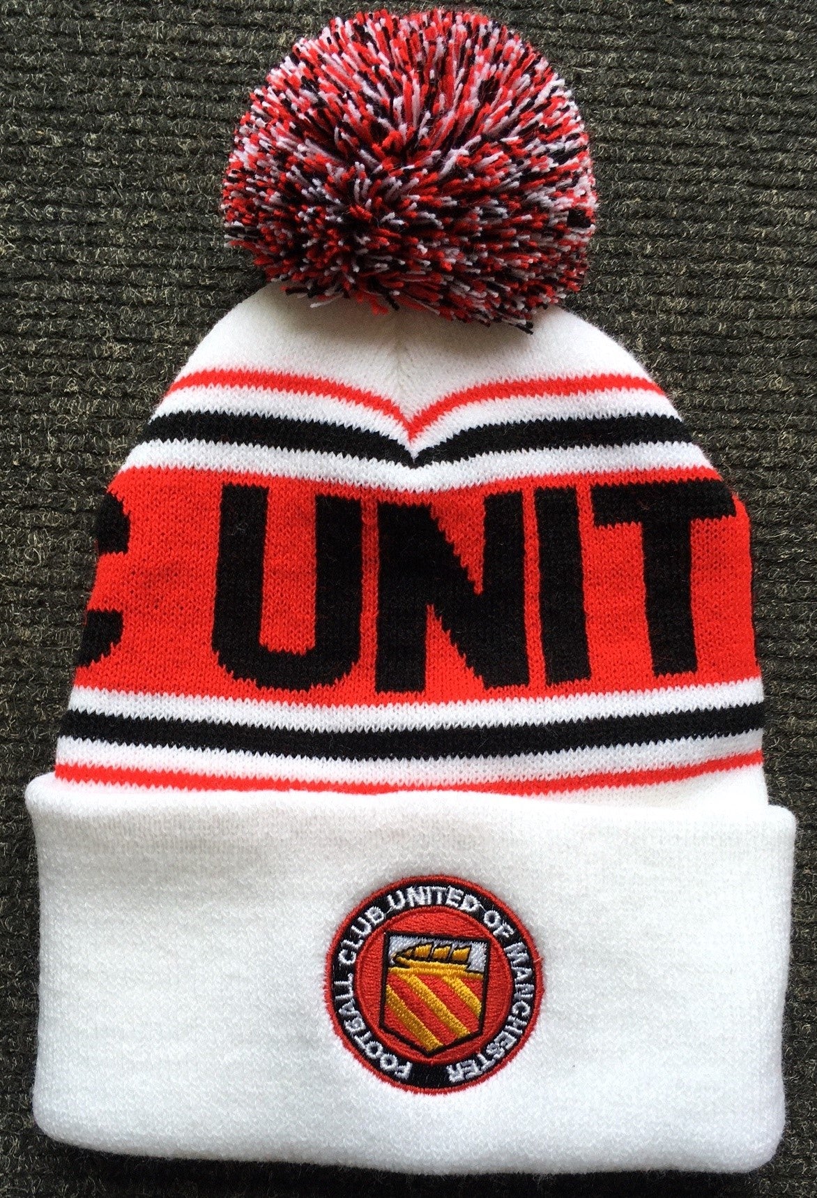White FC UNITED Jacquard Bobble Hat
